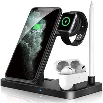 Wireless Charger Dock 4 in 1 Fast Charging Station, iKALULA Nightstand QI Quick Charger, Foldable Adjustable Stand